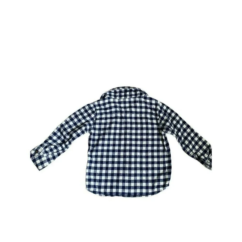Navy Check Button Up Long Sleeve Shirt